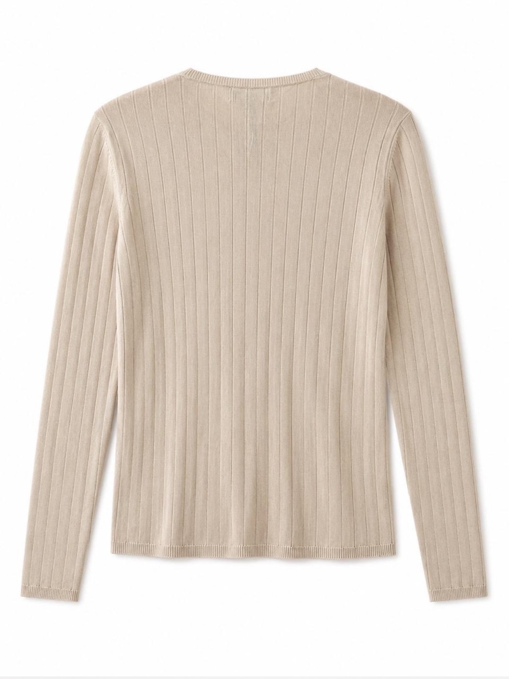 Vintage August Silk Beige Ribbed Long Sleeve Knit Crew Neck - Picture 3 of 6
